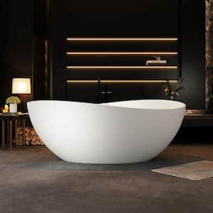 63 in. x 37.4 in. Freestanding Soaking Solid Surface Bathtub with Center Drain in Matte White