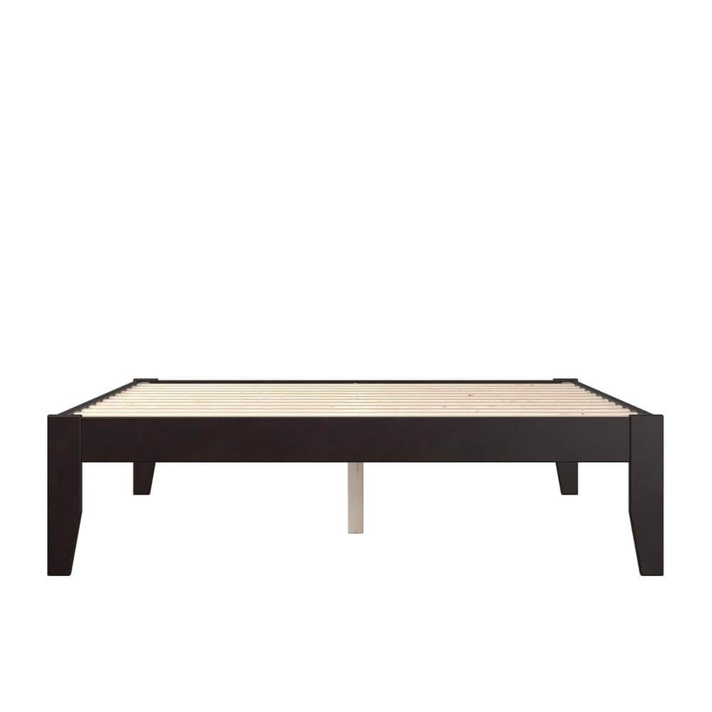 Espresso Wood Full Platform Bed with Charging Station