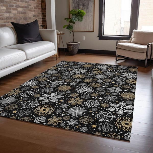 Chantille Machine Washable Indoor/Outdoor Abstract ACN1823 Black 8 ft. x 10 ft. Area Rug