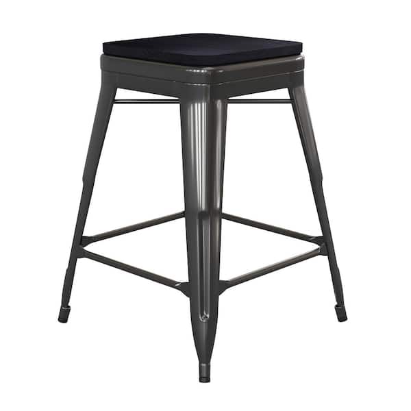 Carnegy Avenue 25 in. Black/Black Backless Metal Bar Stool with Resin Seat Set of 4