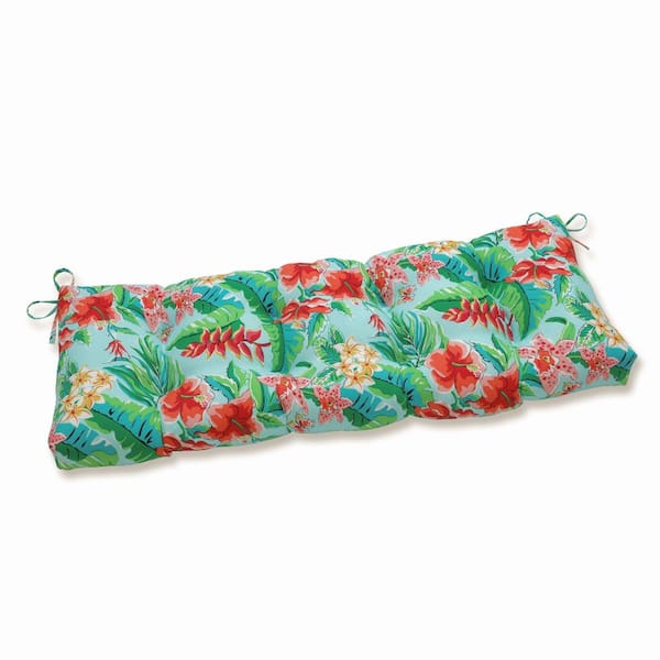 Pillow Perfect Tropical Rectangular Outdoor Bench Cushion in Blue