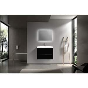 Modern Design 19.69 in. W x 29.53 in. D x 22.44 in. H Floating Bath Vanity in Black with Glossy White Premium Resin Top