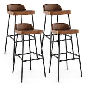 Set of 4 Industrial 29 in. Rustic Brown Low Back Metal Bar Stool Bar Height Saddle Seat Kitchen Stool
