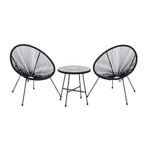 Seymo Black 3-Piece Metal Acapulco Chair Outdoor Patio Conversation Set with Table