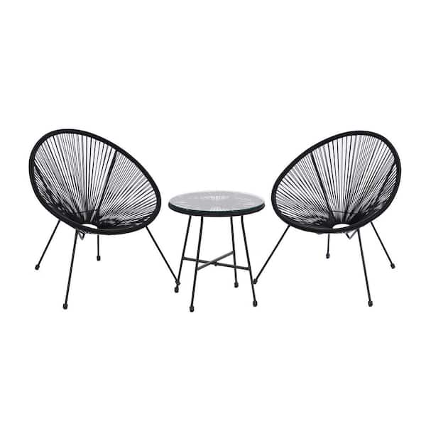 Inner Decor Seymo Black 3-Piece Metal Acapulco Chair Outdoor Patio Conversation Set with Table