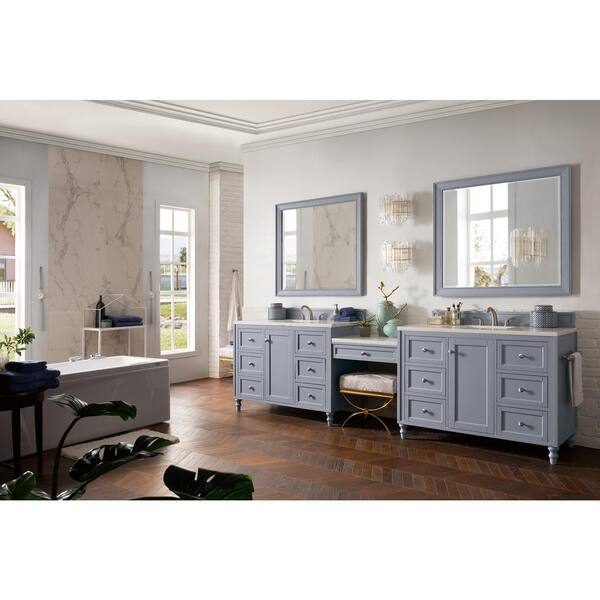 James Martin Copper Cove Encore 86 Double Vanity Set Silver Gray with Makeup Table 3 cm Arctic Fall Solid Surface Top