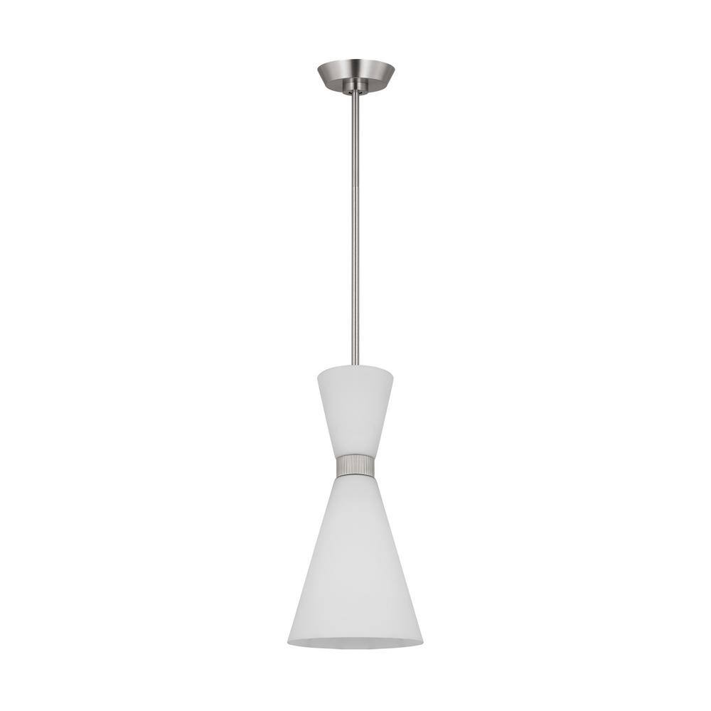 Brushed Steel Mini Pendant with Etched White Glass Shade