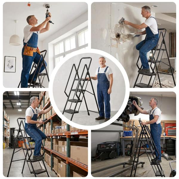 4.5 ft. Steel Folding Step Ladder (9 ft. Reach) with Handrail, 500 lb. Load Capacity Type IAA Duty Rating