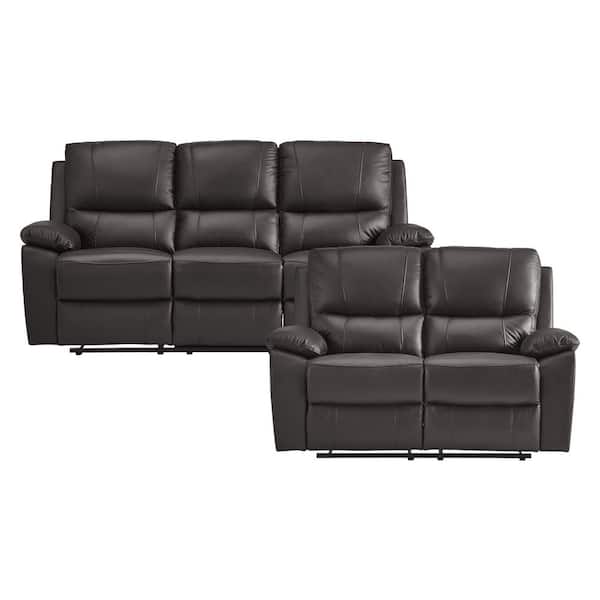 EVERGLADE HOME Orina 135.5 in. W Round Arm Faux Leather Rectangle Sofa in Brown