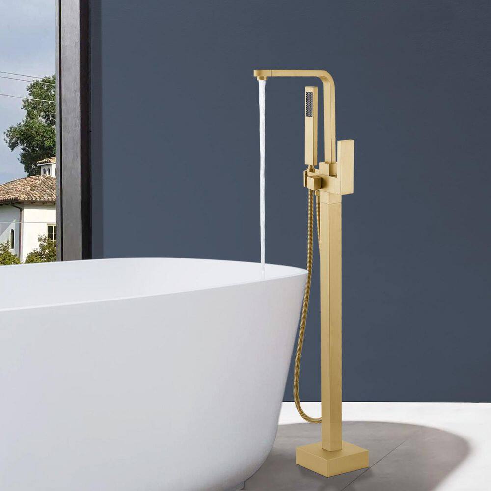 Single-Handle Freestanding Tub Faucet with Hand Shower Floor Mount in Brushed Brass price history on PriceWatchPro