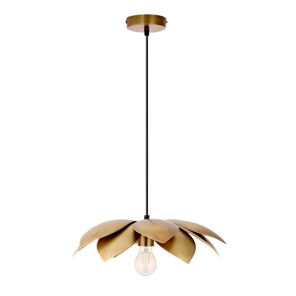 Antique Brass Petal Dome Pendant Light with Adjustable Height