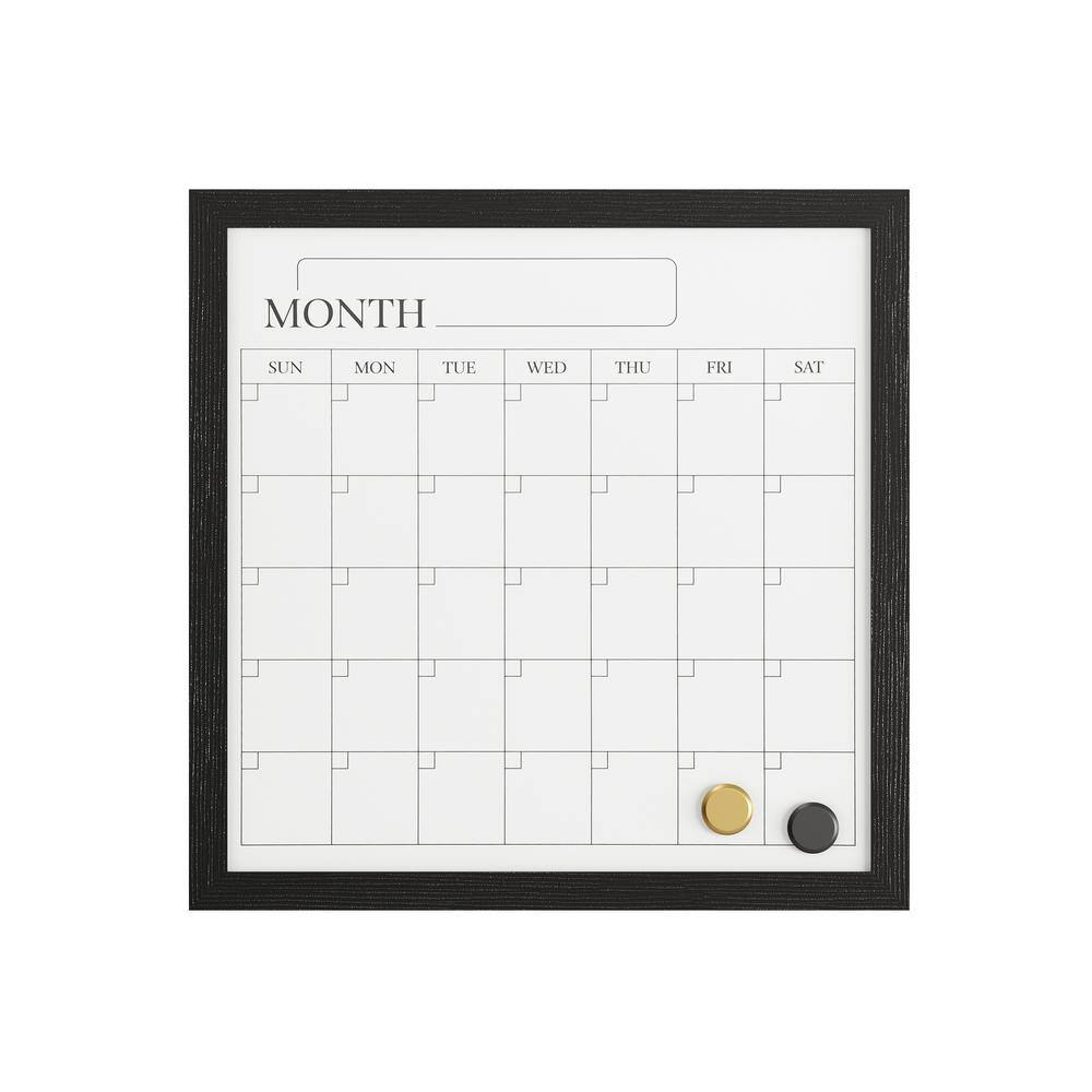 Black Woodgrain Magnetic Monthly Dry Erase Calendar with Marker and Magnets