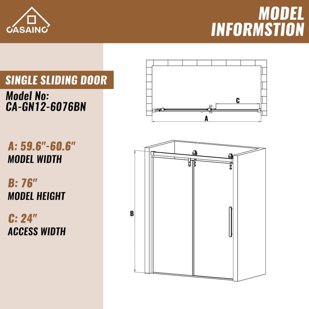 60'' Brushed Nickel Frameless Sliding Shower Door with Clear Glass