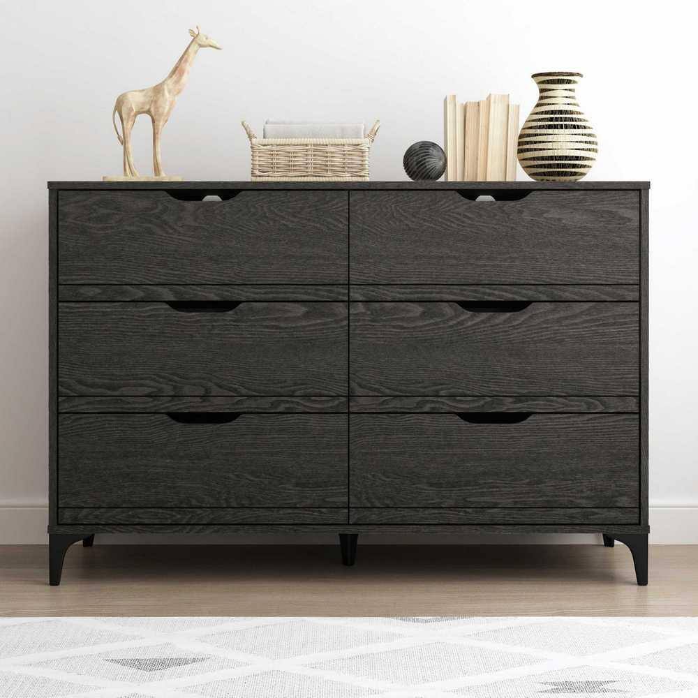 GALANO Lilay 6Drawer Dark Grey Oak Dresser (31.7 in. H x 46.5 in. W x