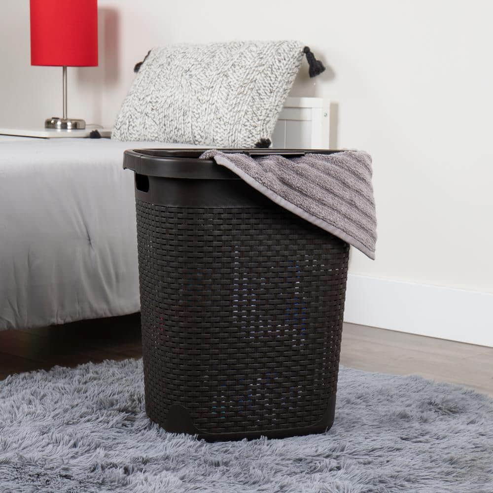 Black Wicker Collapsible Upright Laundry Hamper with Lid