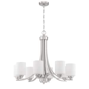 Bolden 8-Light Brushed Nickel Finish with White Glass Transitional Chandelier for Kitchen/Dining/Foyer No Bulbs Included