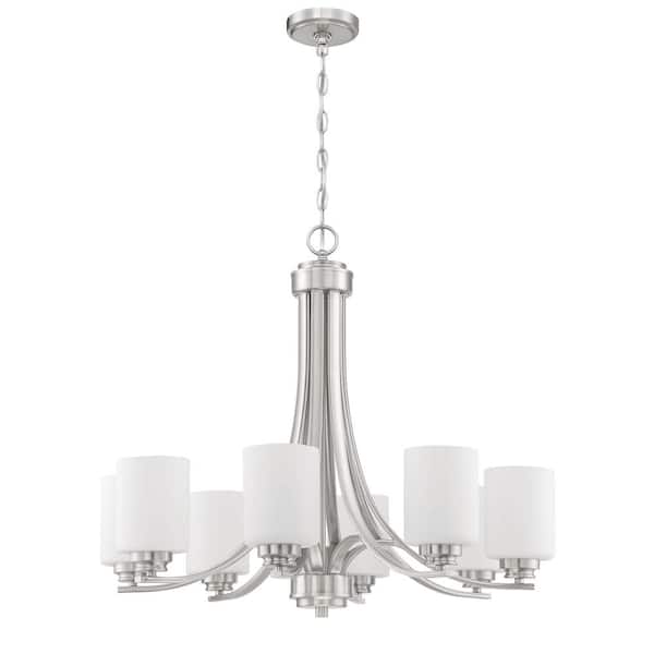 CRAFTMADE Bolden 8-Light Brushed Nickel Finish with White Glass Transitional Chandelier for Kitchen/Dining/Foyer No Bulbs Included