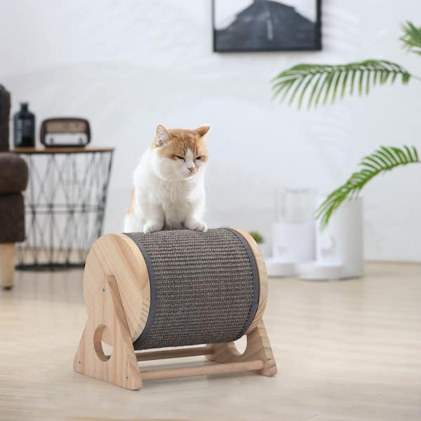 cenadinz Wooden Cat Scratching Post 360 Degree Rotating Cat Scratcher Toy with Bells for Indoor Cats and Kittens Natural H D0102HSKEVY