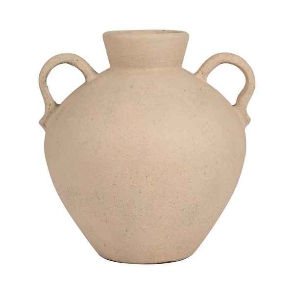 Liv & Skye 17 in. Ivory Ceramic Organic Jug With 2 Handles Decorative Vase