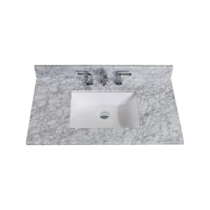37 in. W Natural Marble Vanity Top in Carrara White with White Basin