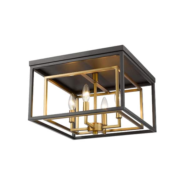 Unbranded Euclid 15 in. 4-Light Olde Brass Plus Bronze Flush Mount
