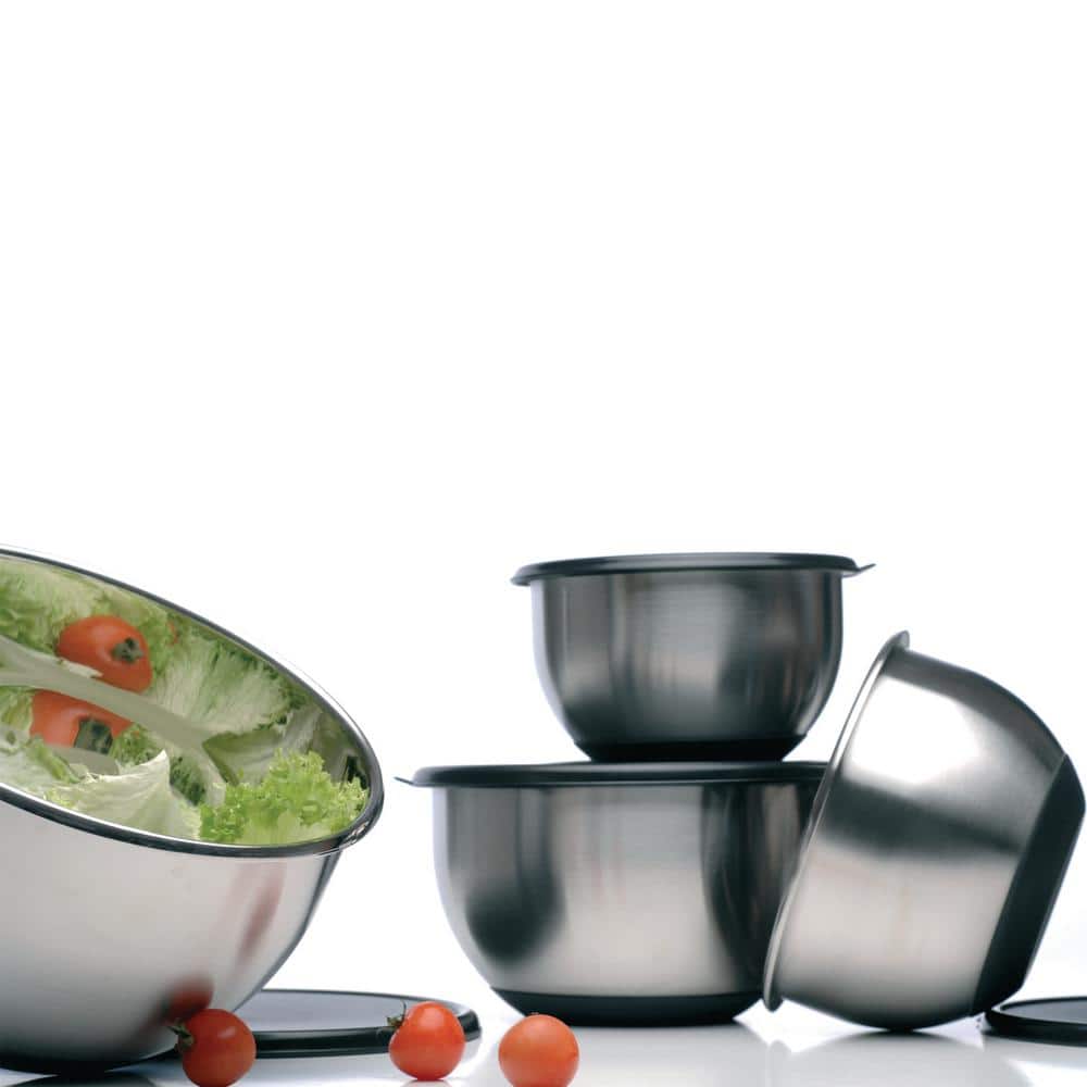 Geminis 8-Piece Stainless Steel Mixing Bowl Set with Black Lids