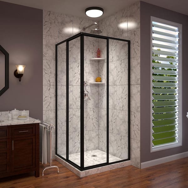 DreamLine Cornerview 40 1/2 in. D x 40 1/2 in. W x 72 in. H Framed Corner Sliding Shower Enclosure in Matte Black