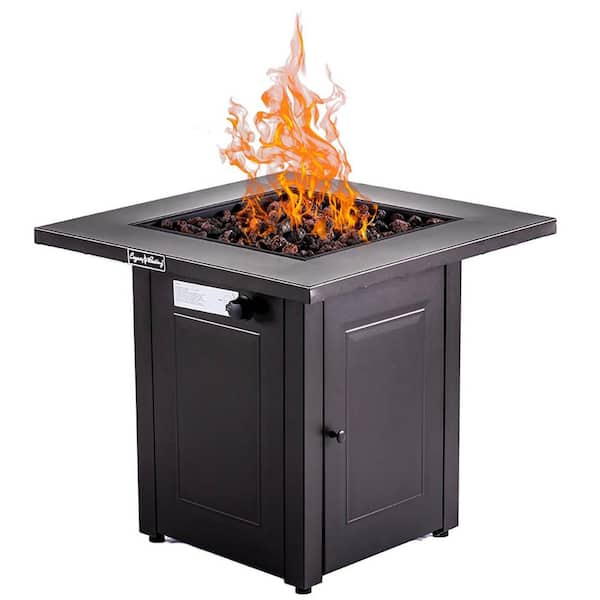 Unbranded 28in Propane Fire Pits Table, 50000 BTU Gas Square Outdoor Dinning Firepit Fireplace Dinning Tables with Lid