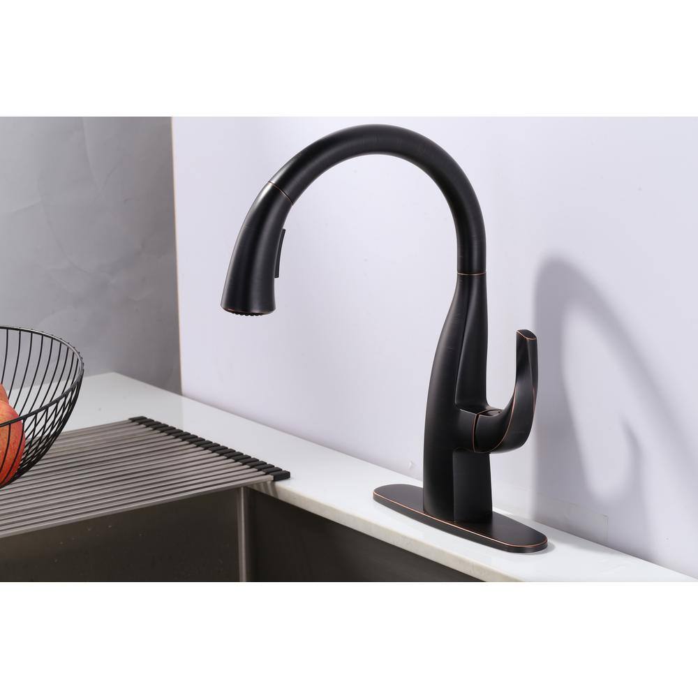 ALEASHA Single Handle Pull Down Sprayer Kitchen Faucet in Oil Rubbed