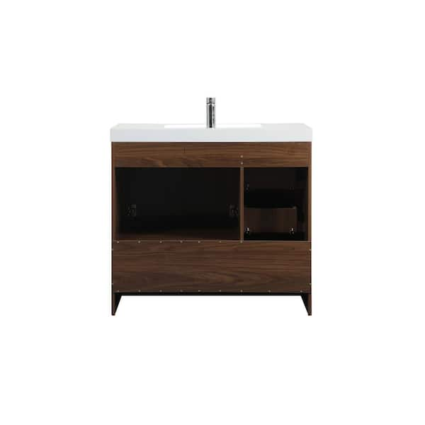 Simply Living 36 in. Single Bathroom Vanity in Walnut with Resin Vanity ...