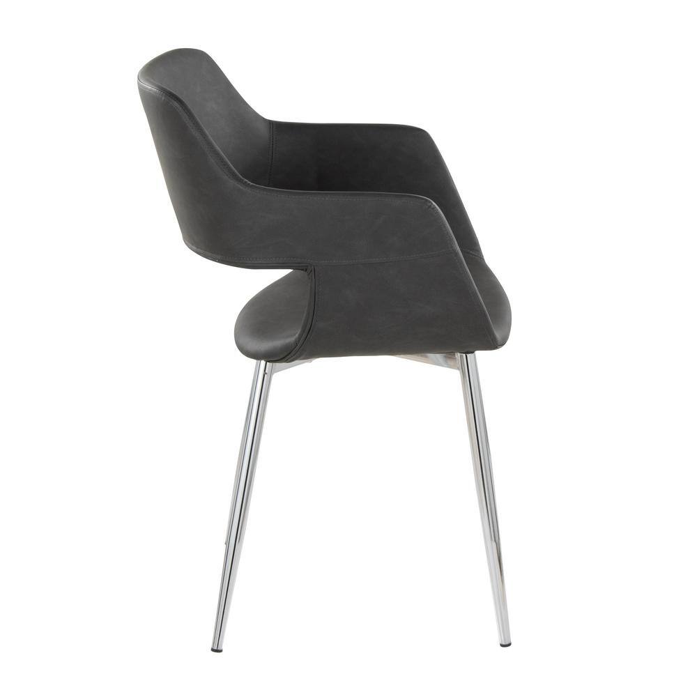 Grey Faux Leather Low Arm Chair with Chrome Metal Legs