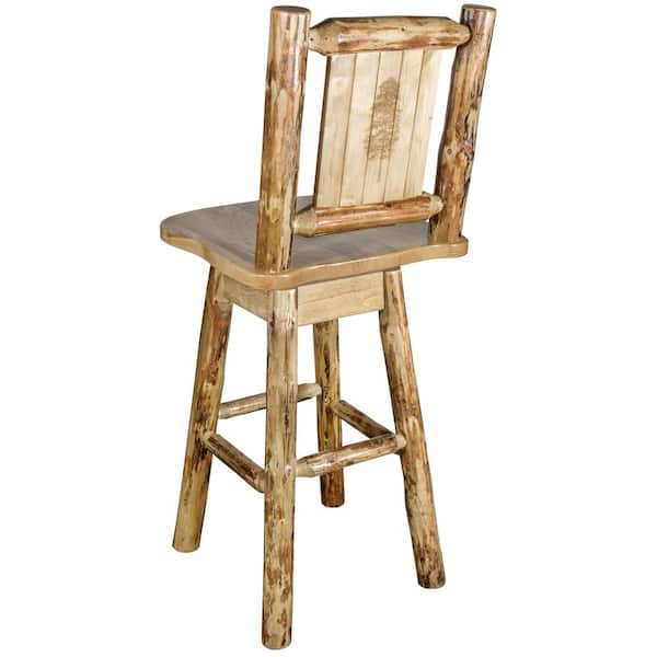 MONTANA WOODWORKS Glacier 30 in. Laser Engraved Pine Motif Swivel Bar Stool