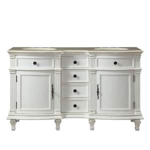 60 in. W x 22 in. D Vanity in Antique White with Marble Vanity Top in Crema Marfil with White Basin