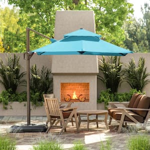 2pc Hostin 10 ft. Steel Cantilever Crank Tilt And 360 Square Patio Umbrella in Teal With Base