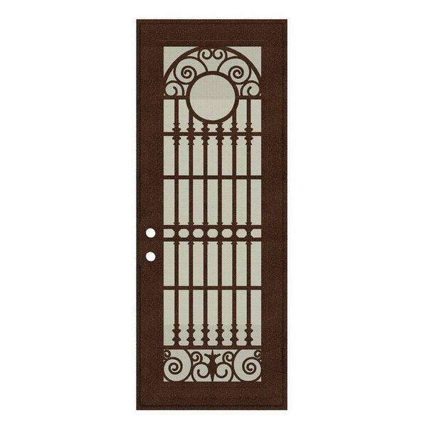 Unique Home Designs 36 in. x 96 in. Spaniard Copperclad Right-Hand Surface Mount Aluminum Security Door with Beige Perforated Screen