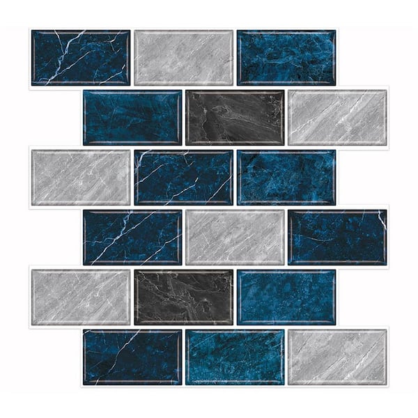 Blue Marble 12 in. x 12 in. Vinyl Peel and Stick Backsplash 10-Pack ...