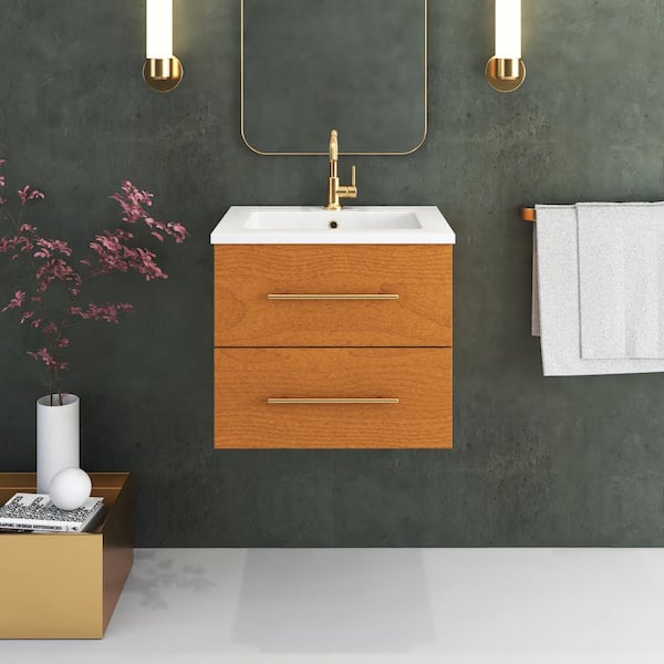 Napa 24 in. W x 20 in. D Single Sink Bathroom Vanity Wall Mounted In Pacific Maple with Acrylic Integrated Countertop