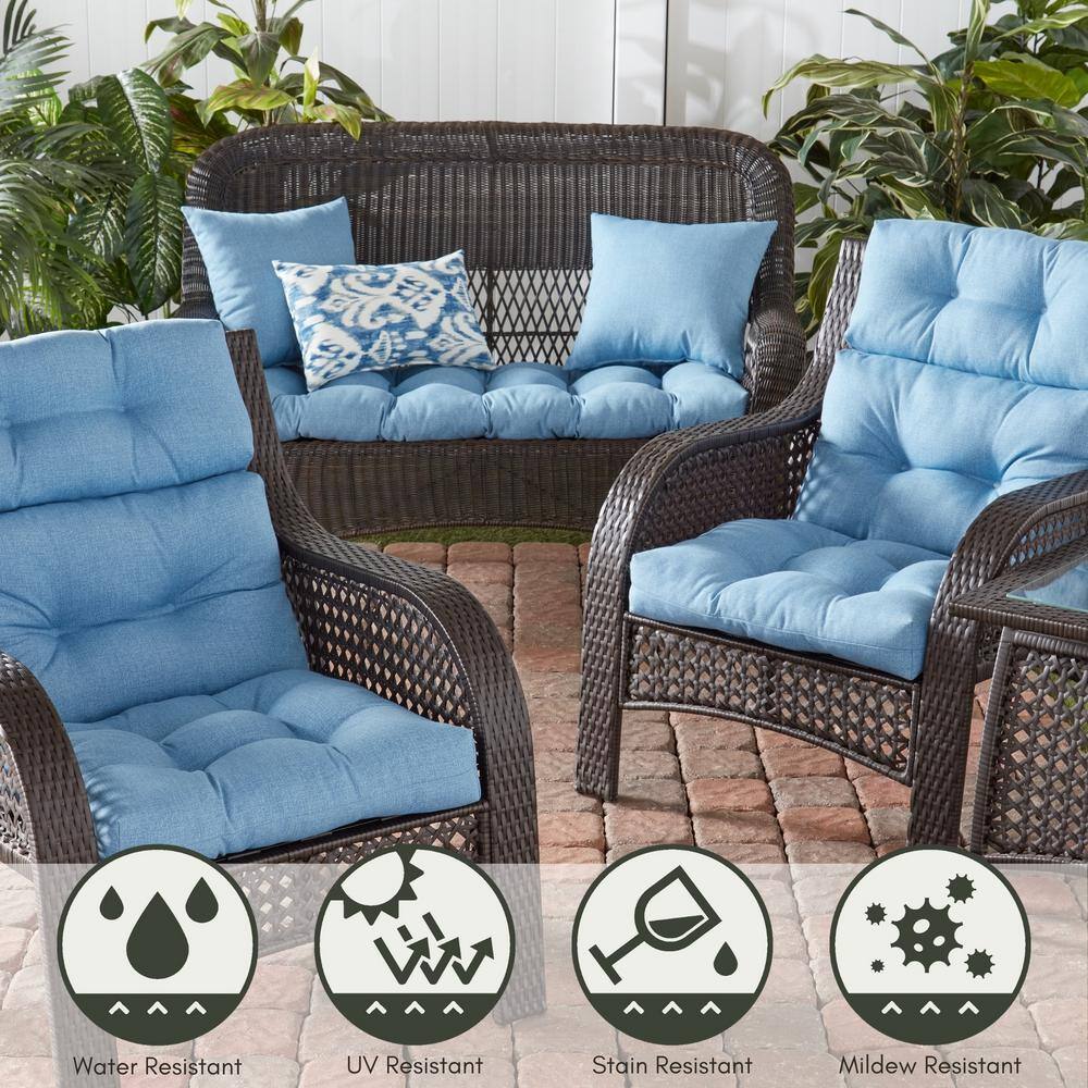 Denim Blue Polyester Outdoor High Back Chair Cushion
