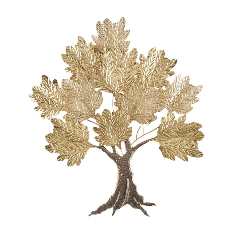 Litton Lane Metal Gold Textured Tree Wall Decor with Cutout Details