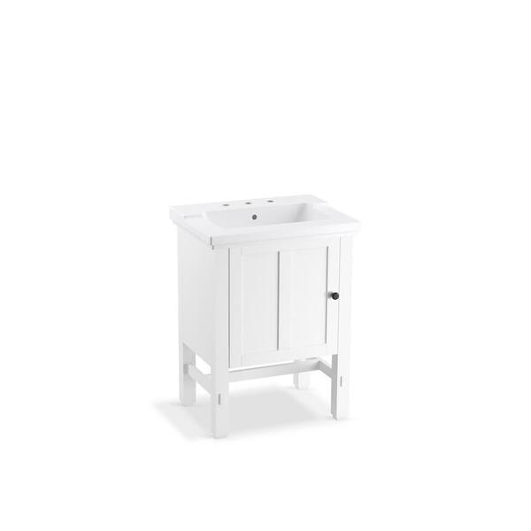 KOHLER Tresham 24 in. W x 18-1/4 in. D Vanity in Linen White with Vitreous China Vanity Top in White with White Basin