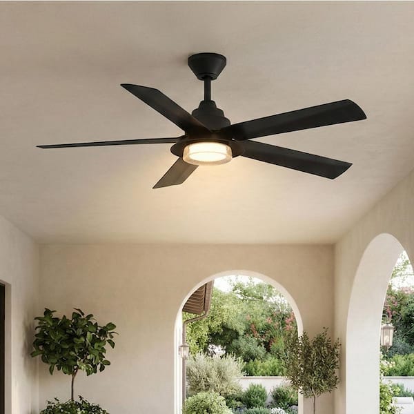 Mable 52 in. Indoor/Outdoor Coastal Grade Matte Black Ceiling Fan with Adjustable White LED and Remote Included