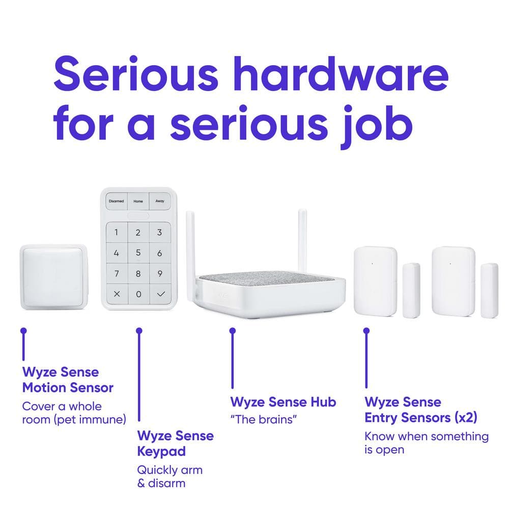 Wyze White Home Security System Core Kit with Hub and Sensors