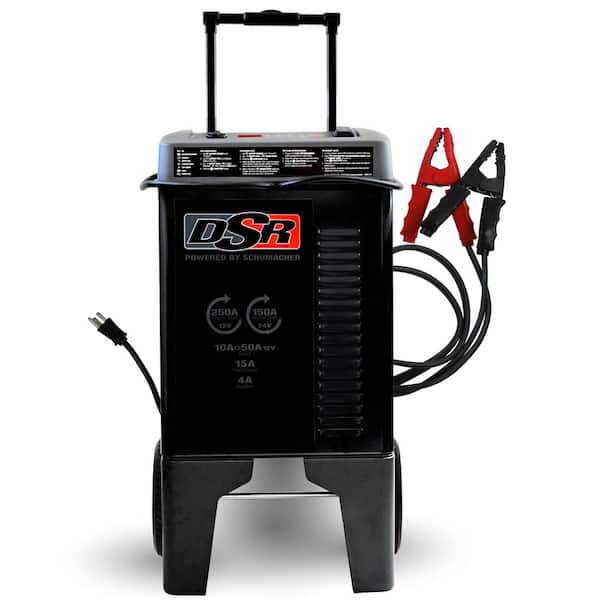 DSR Professional Grade 12 and 24V, 250 Amp Wheeled Battery Charger, Maintainer, and Engine Starter