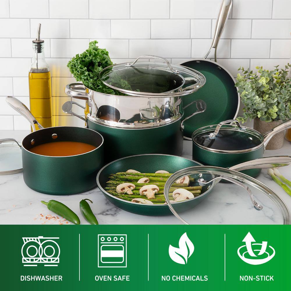 Emerald Green Nonstick Aluminum 20-Piece Cookware and Bakeware Set