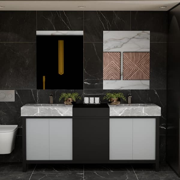 Zilara 72 in W x 22 in D Black and Grey Double Bath Vanity and Castle Grey Marble Top