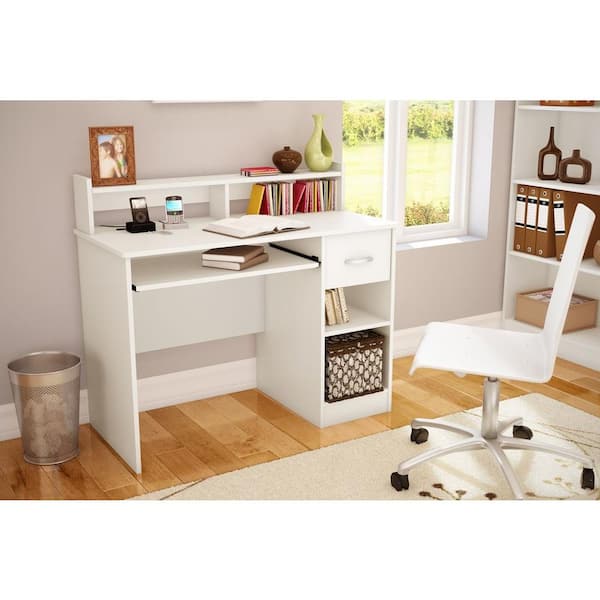South Shore 41 in. Pure White Rectangular 1 -Drawer Computer Desk with  Keyboard Tray 7250076C - The Home Depot