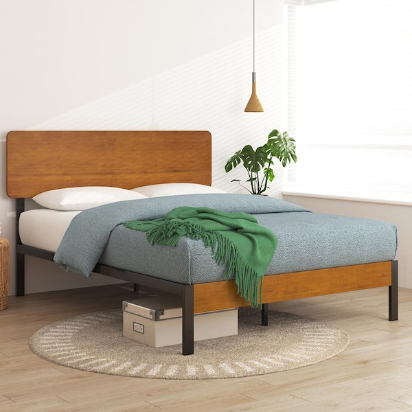 Brown Metal and Bamboo Frame Twin Platform Bed