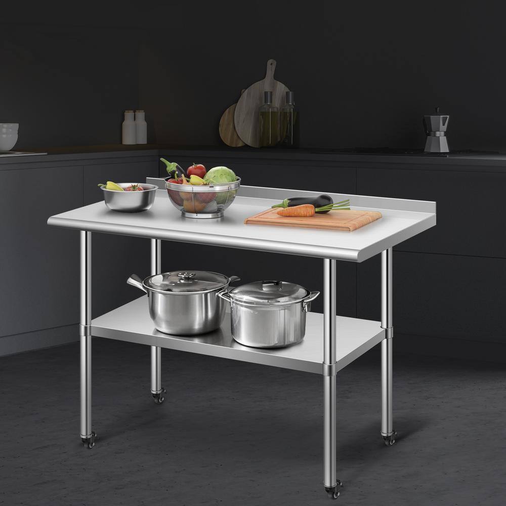 48'' Stainless Steel Work Table with Backsplash and Casters