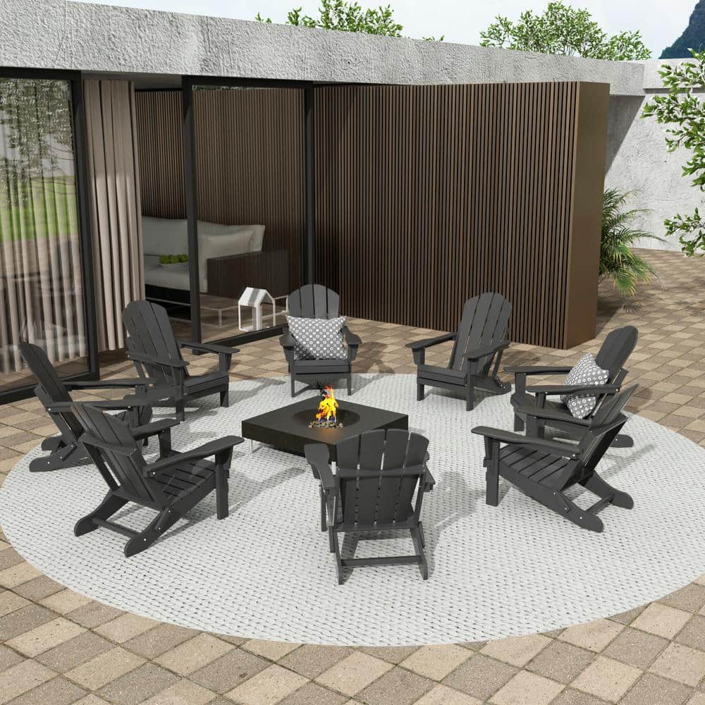 WESTIN OUTDOOR Addison Gray 8Piece Plastic Folding Adirondack Patio