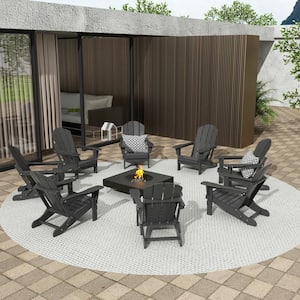 Addison Gray 8-Piece Plastic Folding Outdoor Patio Fade Resistant Adirondack Conversation Chair Set